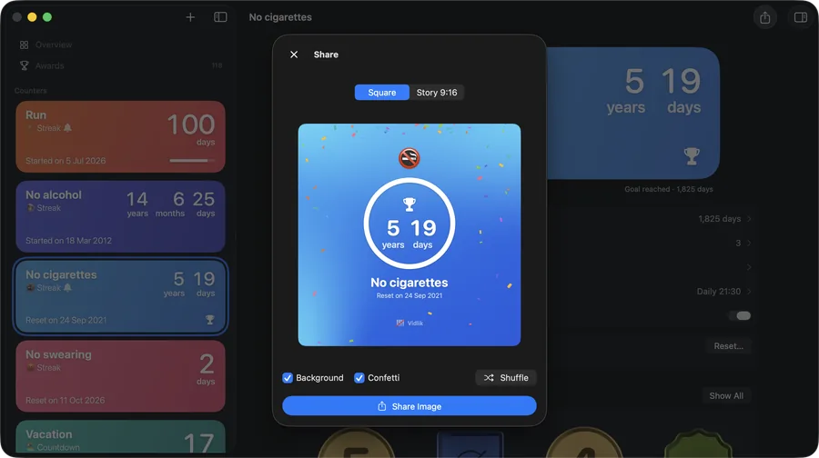 Sharing a counter as an image on the Mac