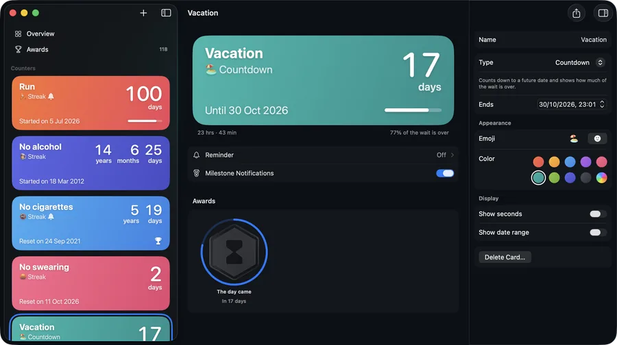 Vidlik on Mac in dark appearance